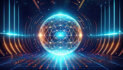 Fototapeta premium abstract geometric illustration of glowing sphere in futuristic structure technology concept perfect for sci fi digital art and modern design