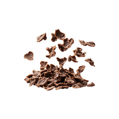 Obraz premium Falling Chocolate Corn Flakes with Crispy Curved Texture,Deep Brown Hue,isolated on transparent background,png