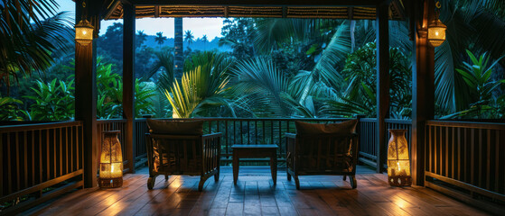 Romantic tropical terrace view at twilight
