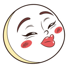 Charming Cartoon Moon with Flirty Expression and Red Cheeks