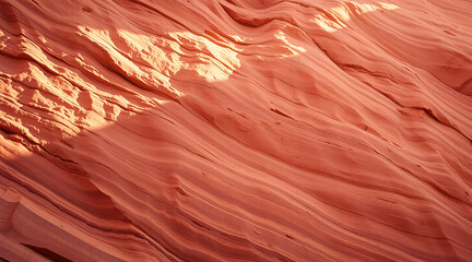Obraz premium Close-up image of textured red sandstone with smooth, wavy erosion patterns and soft lighting highlights. 