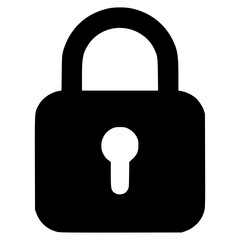 Stylized black lock icon for digital security and protection