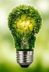 Eco-Friendly Light Bulb Filled with Green Plants