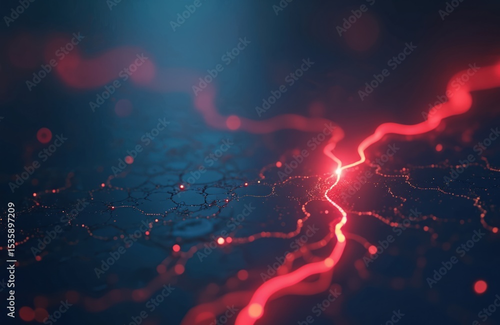 Aufkleber abstract illustration with red glowing line on dark blue background. modern tech concept, futuristic
