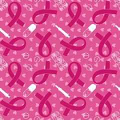 Breast cancer month seamless pink ribbon day mammogram pattern for medical accessories and medicine textiles