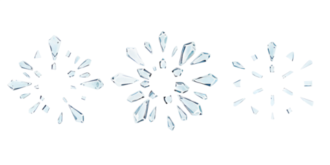 Shards of shattered glass. Pieces of broken glass isolated. Transparent background PNG. Pen tool cutout. Various patterns of broken glass bursts and explosions.