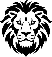 Lion Portrait Vector. Black and White Monochrome Silhouette. Wild Animal African Savanna Big Cat Conservation Environment Art