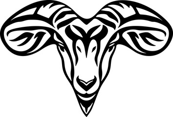 Goat Portrait Vector. Black and White Monochrome Silhouette. Farmyard Animal. Mountain Goat Wildlife Environment Art
