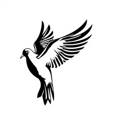 Obraz premium Schwarz-weiße Vektorgrafik einer fliegenden Taube auf kontrastreichem Hintergrund – symbolisch, stark und grafisch ausdrucksvoll.