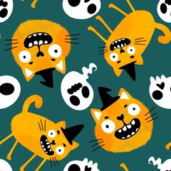 Halloween animals seamless cats pattern for wrapping paper