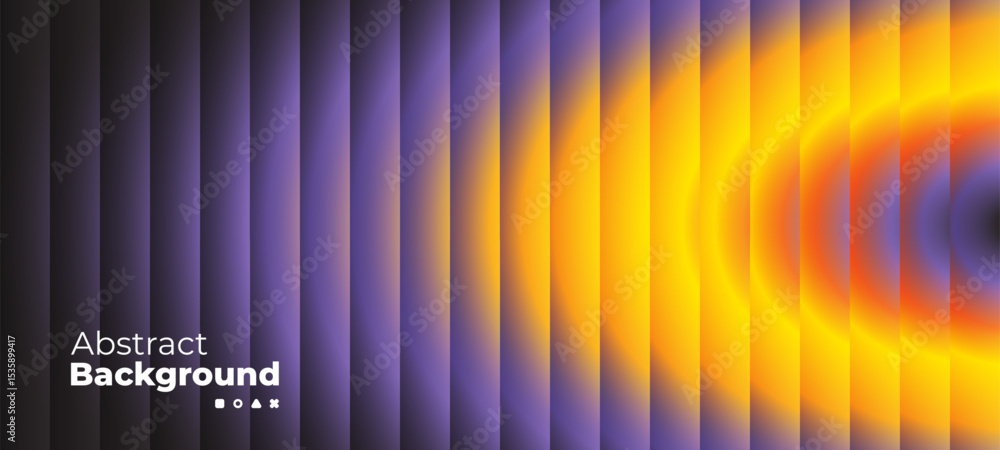 Poster Abstract purple and orange background with vertical stripes and circular gradient for design. Chromatic ripple effect. Vector graphics.