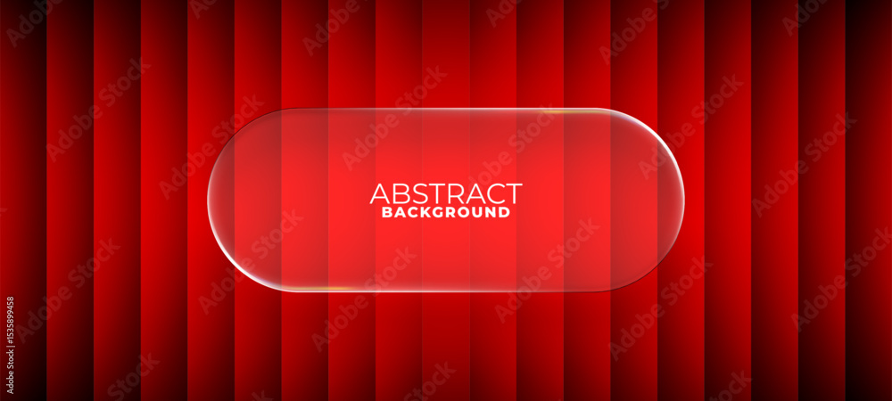 Poster Blank red background with transparent glass panel for abstract text. Chromatic ripple effect. Modern template for design. Vector graphics.