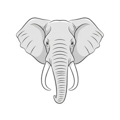 Elephant head vector &ndash; Gentle elephant face with large ears and curved tusks, minimal flat design. White background, soft greys.