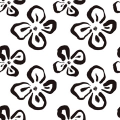 Seamless abstract botanical pattern. Abstract black flowers on white. Digital brush strokes. Design for textile fabrics, wrapping paper, background, wallpaper, cover.