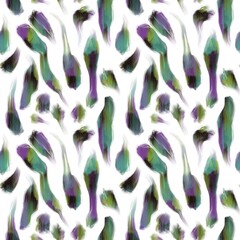 Seamless abstract geometric pattern. Background in black, green, purple on white. Illustration. Lines, meanders. Design for textile fabrics, wrapping paper, background, wallpaper, cover.