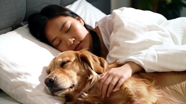 woman and her dog sleeping