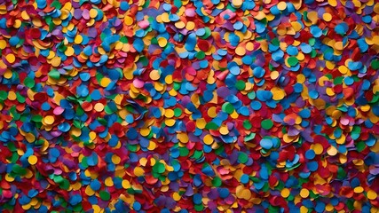 Naklejka premium A seamless overhead image of colorful confetti filling the frame. Randomly scattered paper in vivid hues creates a cheerful and celebratory atmosphere.