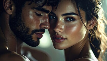 Intimate Close-Up of a Romantic Embrace Between Lovers