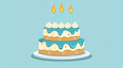 Birthday Cake : Birthday cake with candles on a blue background. AI-generated.