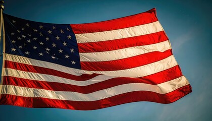 American Flag Waving Under Clear Blue Sky