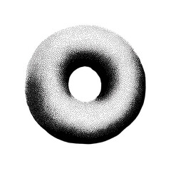 a simple doughnut in black and white, halftone style, on a solid background, png, transparent
