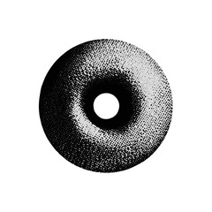 a simple doughnut in black and white, halftone style, on a solid background, png, transparent