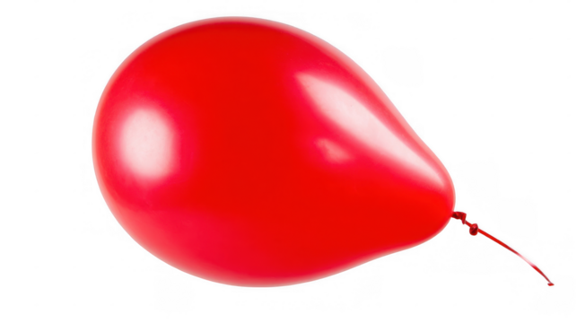Red inflated latex balloon floating gracefully with a string against a transparent background, perfect for enhancing party, celebration, and festive designs with a touch of joy and color