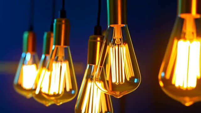 Warm, glowing Edison-style light bulbs hanging in a cluster