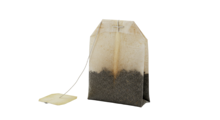 Used Tea Bag with Visible Brewed Tea Stain.