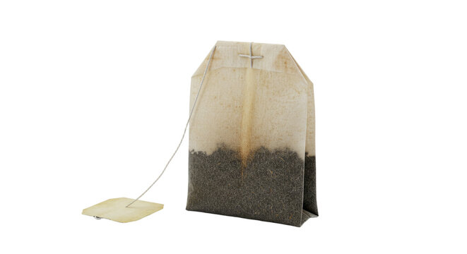Used Tea Bag with Visible Brewed Tea Stain.