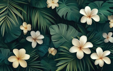Naklejka premium Exotic foliage: bold leaf, tropical bloom, vivid pattern, geometric composition, decorative style, modern artwork, lush design, abstract plant, bright aesthetic, creative illustration.