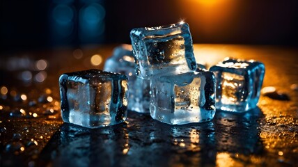 ice cubes on dark background