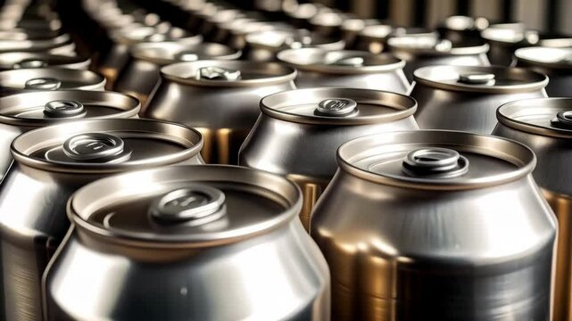 Rows of unbranded beverage containers reflecting ambient light, offering a glimpse into mass production and container design details.