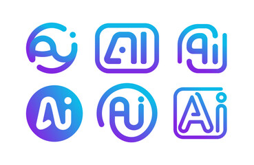 AI Logo Design Template Gradient Modern Tech Icon. Ideal For Modern App of Artificial Intelligence Branding, Innovative Startup Identity, App Icons, Trendy Futuristic Style. Vector Illustration