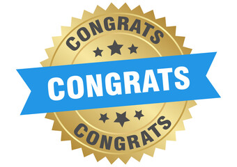 congrats. congrats round blue and gold label isolated on transparent background