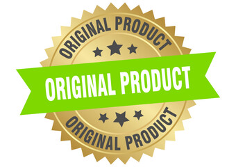 original product. original product round green and gold label isolated on transparent background