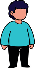 Fototapeta premium Young boy standing with curly hair wearing turquoise sweater and black pants vector illustration 