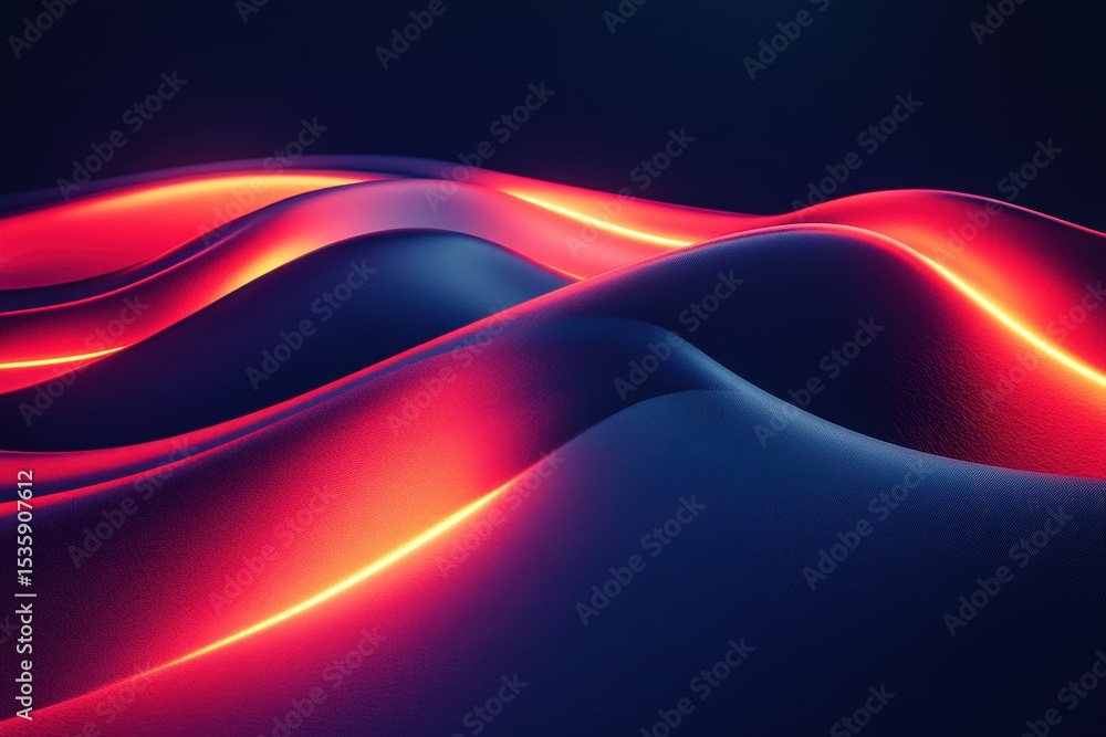 Poster smooth wavy surface with red and yellow light gradient, abstract design and modern art background