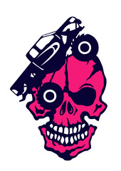 Tete de mort monster truck camion roue oeil