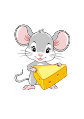 Cute baby mouse with a piece of cheese