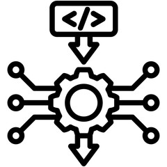Inference mini illustration black outline icon, use for machine learning, education, industry, UI, UX kit, app and web development, digital or print.