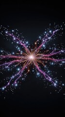 Experiment physics controlled concept. Abstract design with glowing lines and lights reflecting in a dark background.