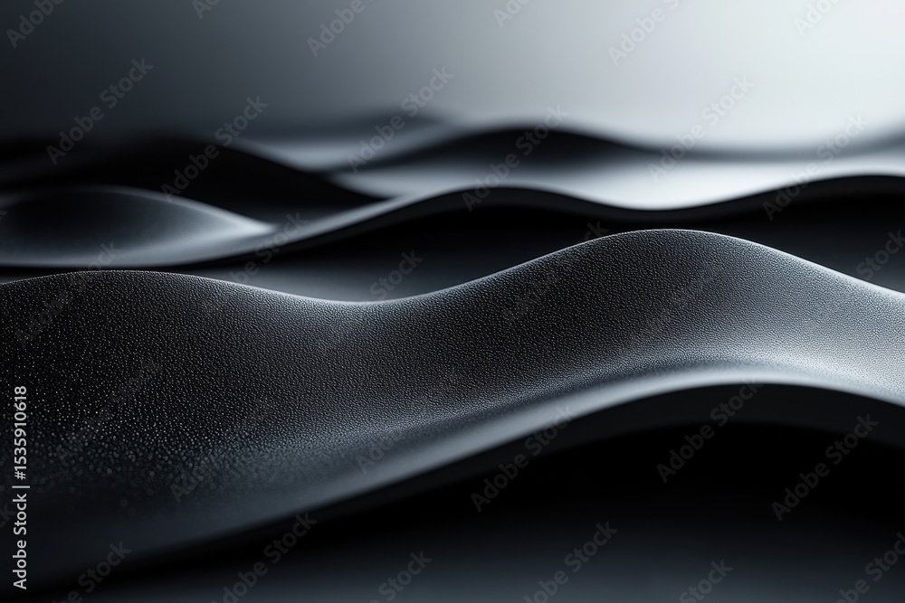 Poster Black abstract landscape showing smooth, flowing curves and subtle textures creating a minimalist and modern design with soft lighting effects