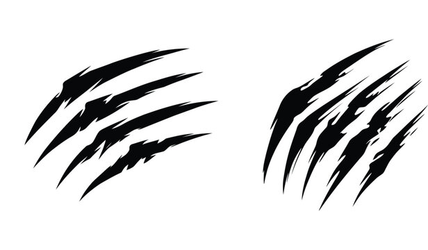 Sharp and aggressive claw marks vector illustration isolated on a white background. Features torn, ripped scratches with a dynamic, edgy look. Perfect for horror themes, sports graphics, wild animal c