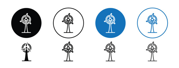 set of colored pixel perfect Wind power icon 2, 1 silhouette, 1 unexpanded, Wind turbine generating electricity icon.