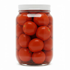 Glass jar with canned tomatoes isolated on white