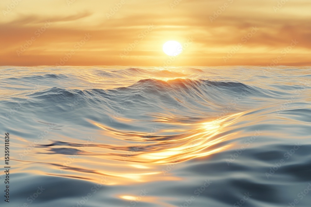 Aufkleber Golden light catches ocean waves crashing on the beach at dusk, creating a mesmerizing display of power and tranquility against a stormy sky