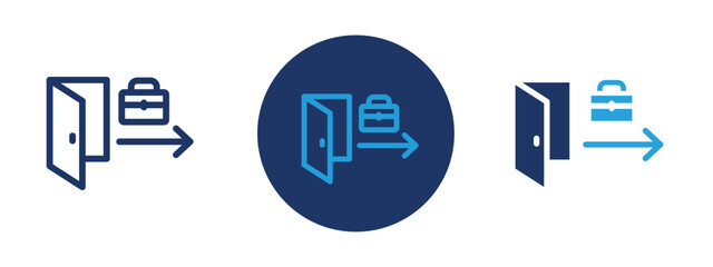 set of colored pixel perfect Exit Interview icon 1, 1 silhouette, 1 unexpanded, Door with person leaving, symbolizing exit interview.