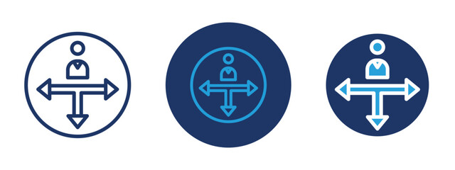 set of colored pixel perfect Guidance icon 1, 1 silhouette, 1 unexpanded, Person pointing with guiding arrow.