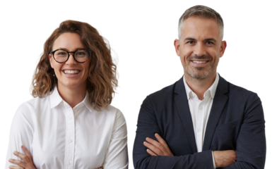 Confident business people portrait smiling happy team man work on transparent background